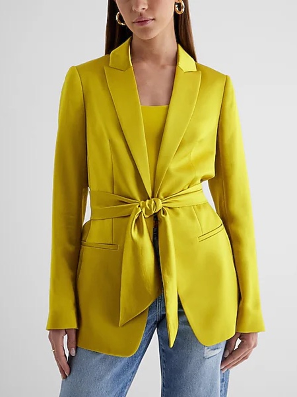 Satin Tie-Waist Blazer in Antique Moss - Size Small - Picture 2 of 2
